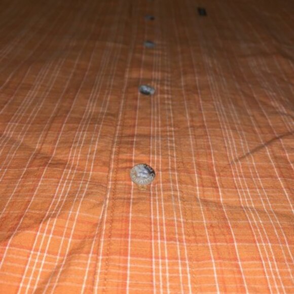 Columbia Mens Orange Short Sleeve Button Up Large Casual Shirt With Logo Pocket - Picture 3 of 7